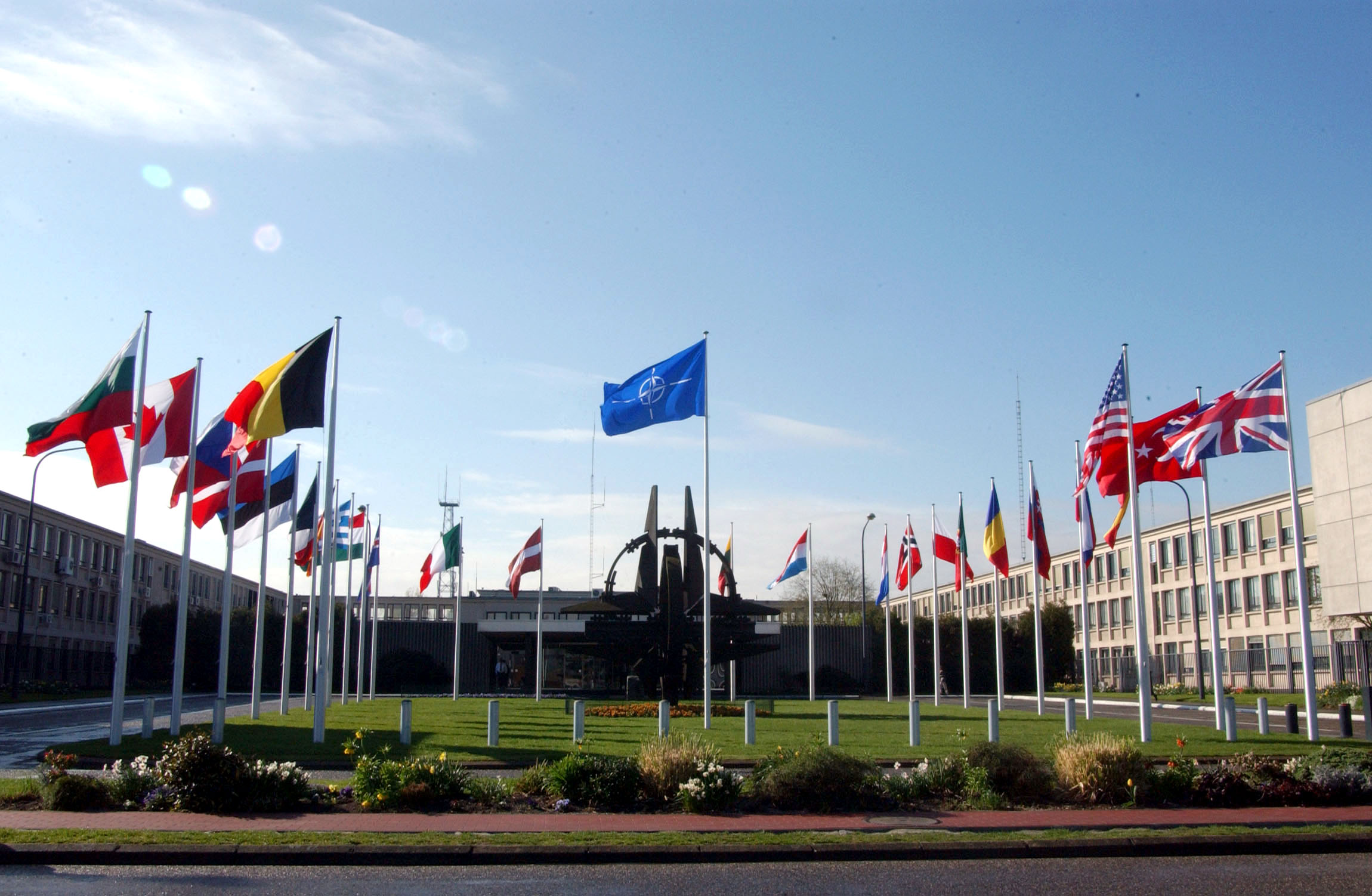 April 2004
Flags of the 26 member countries of NATO,
NATO Headquarters, Brussels, Belgium.